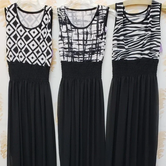 Poly-crepe black and white dress - Picture 1 of 1